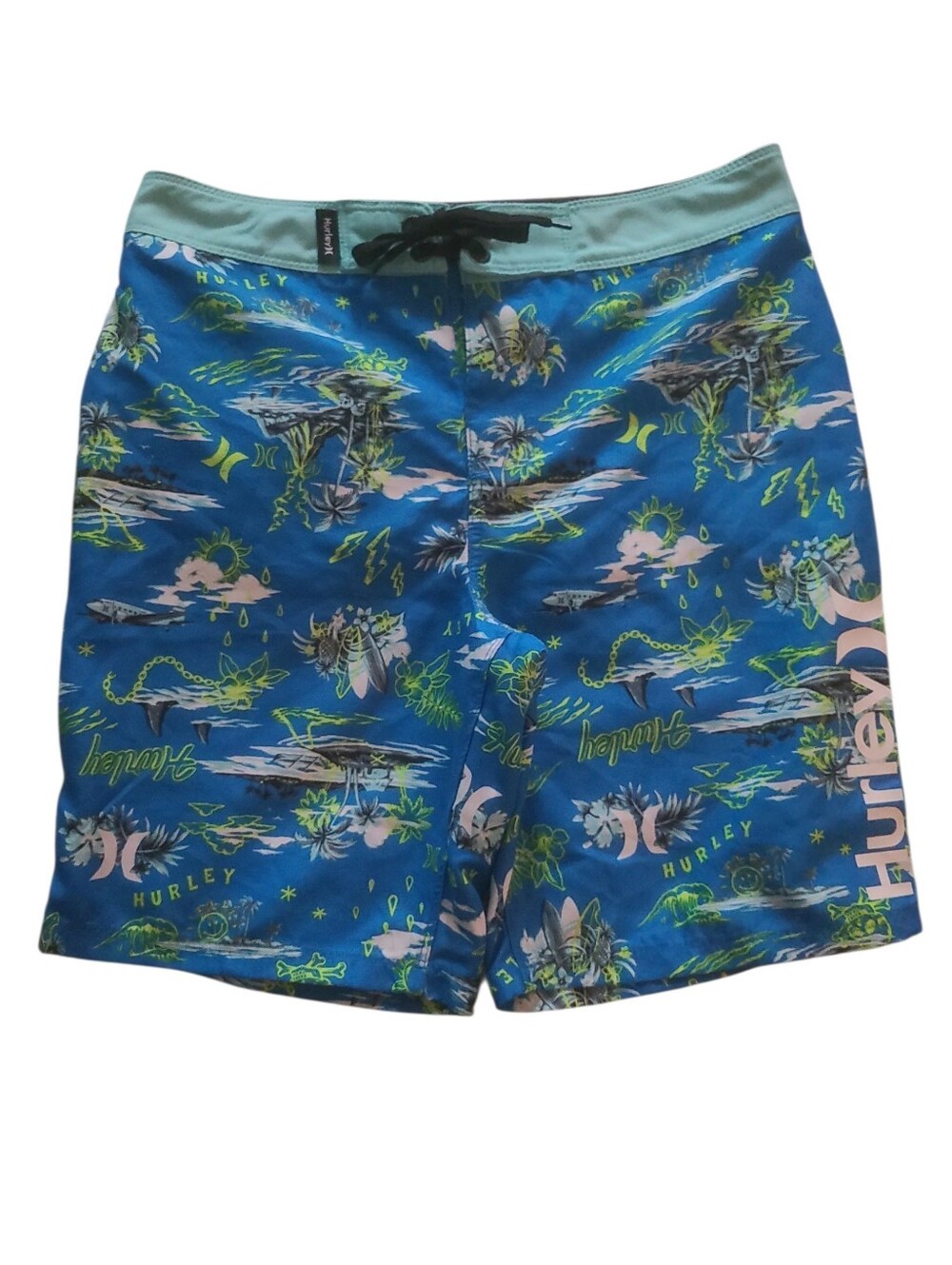 Hurley Blue Tropical Print Boys Swim Trunks Sz 10 / 25